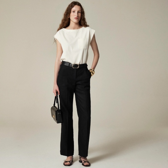 New JCREW Size M T Tall Harbor Pant in Linen Black $118 CH855 - Picture 1 of 5